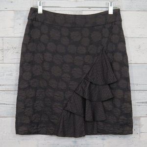 Anthropologie Odille Floral Pencil Skirt Polka Dot Ruffle Women's 2